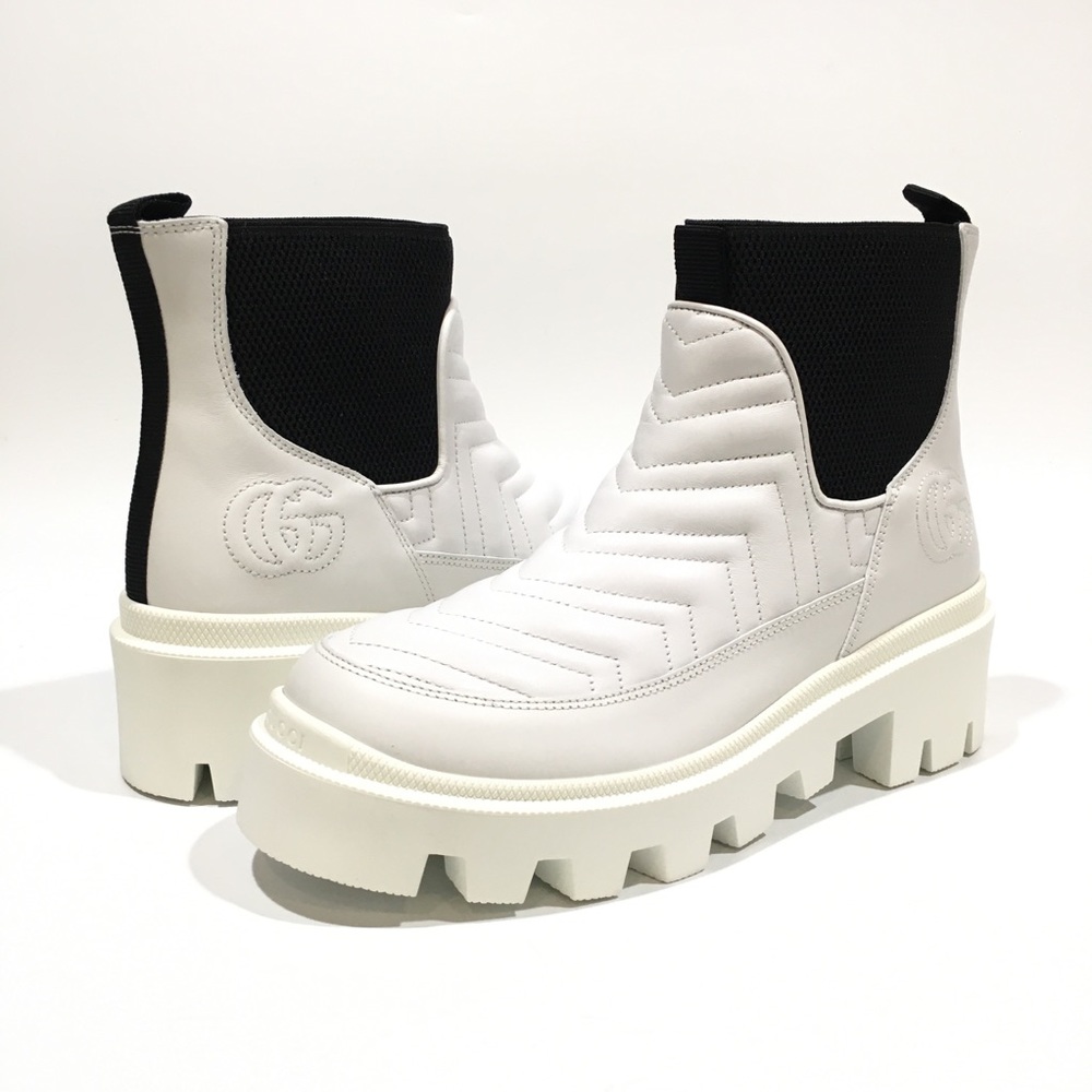 GUCCI Women's Matelassé Chelsea Ankle Boots -White Leather -US 8 -NEW